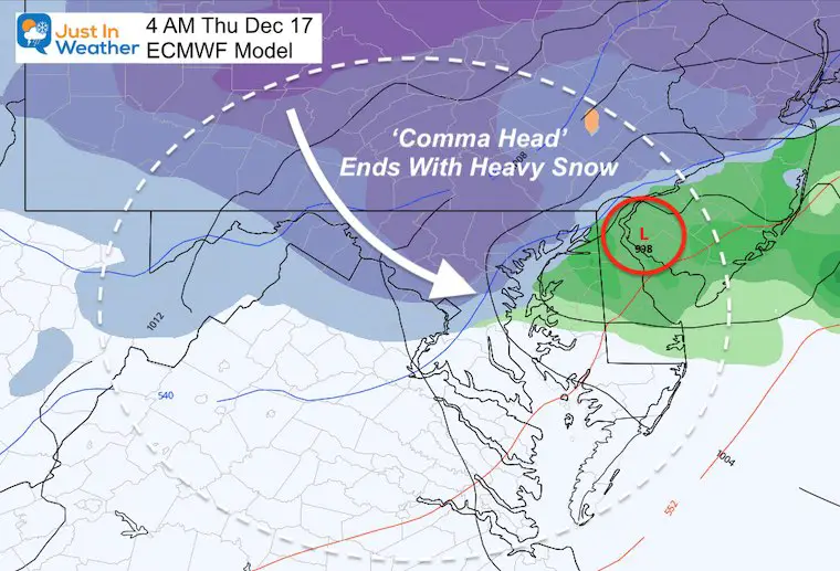 December 15 weather storm snow rain Thursday 4 AM ECMWF