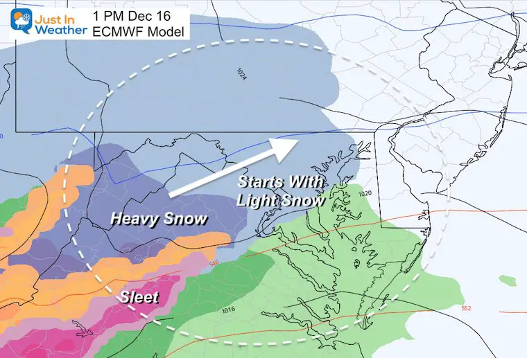 December 15 weather storm snow rain Wednsday 1 PM