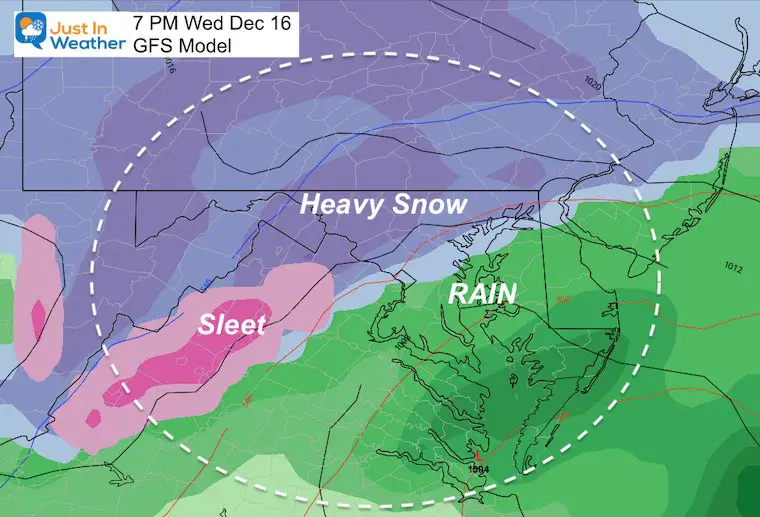 December 15 weather storm snow rain Wednsday 7 PM GFS