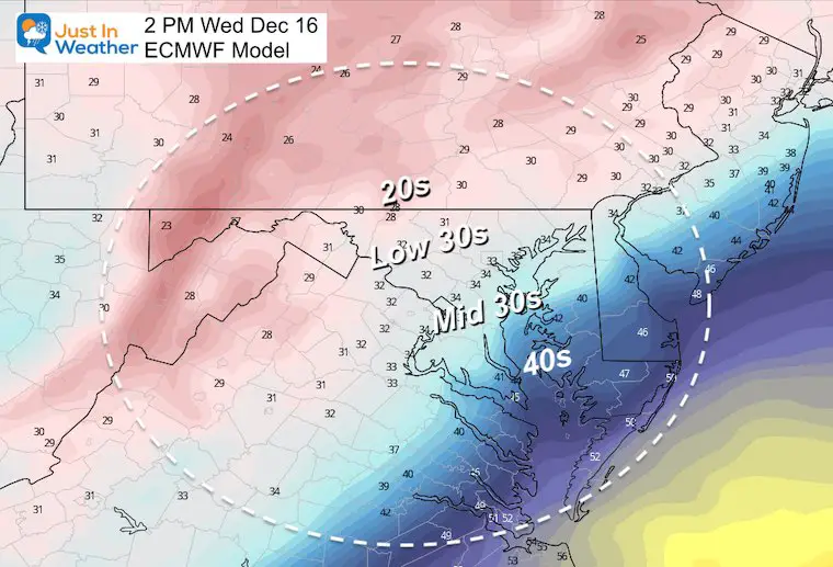 December 15 weather storm temperatures Wednesday 2 PM