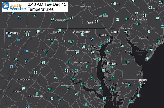 December 15 weather temperature Tuesday morning