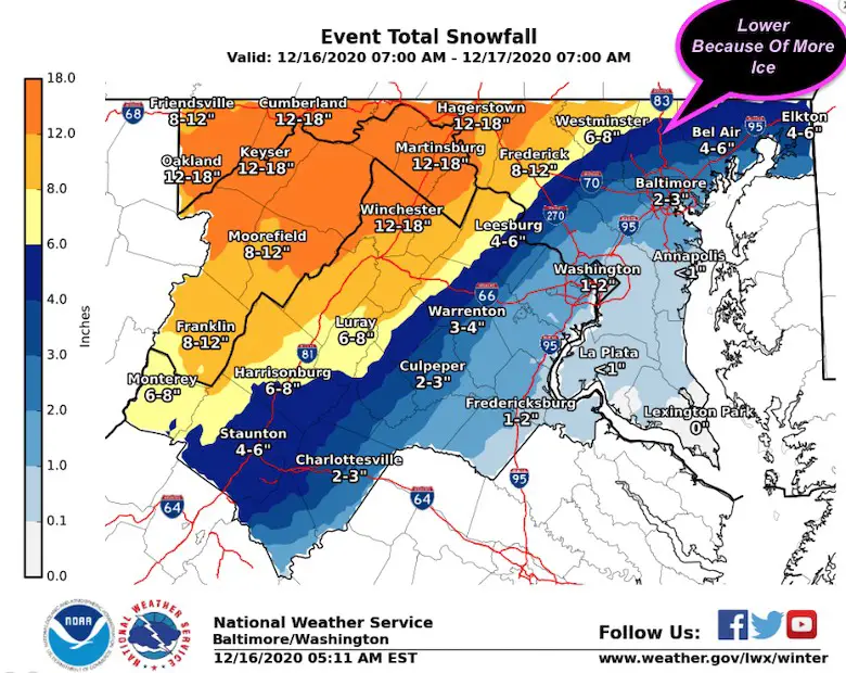 December 16 snow totals NWS LWX