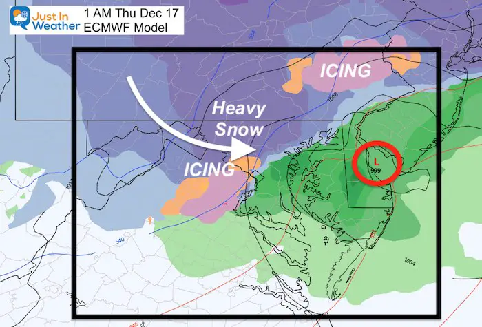 December 16 weather snow forecast Euro Thursday 1 AM