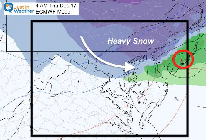 December 16 weather snow forecast Euro Thursday 4 AM