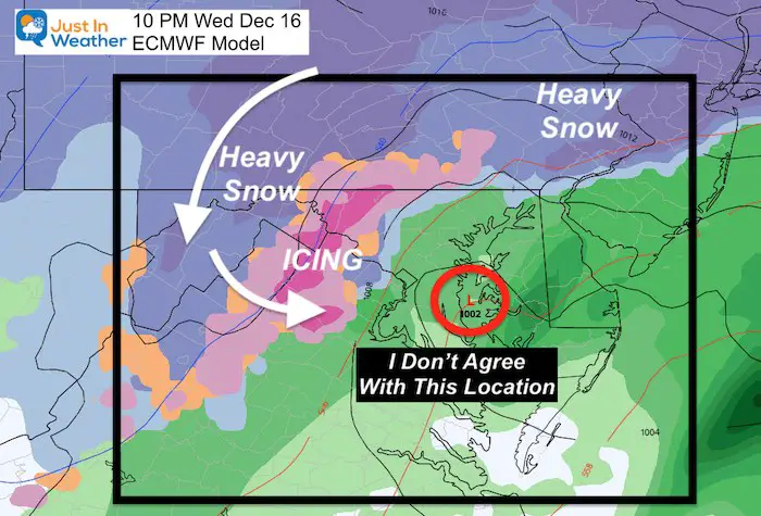 December 16 weather snow forecast Euro Wednesday 10 PM