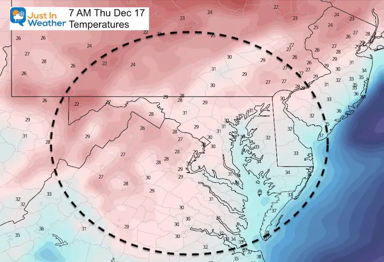 December 16 weather temperatures Thursday 7 AM