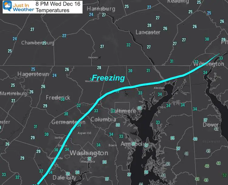 December 16 weather temperatures Wednesday 8 PM close