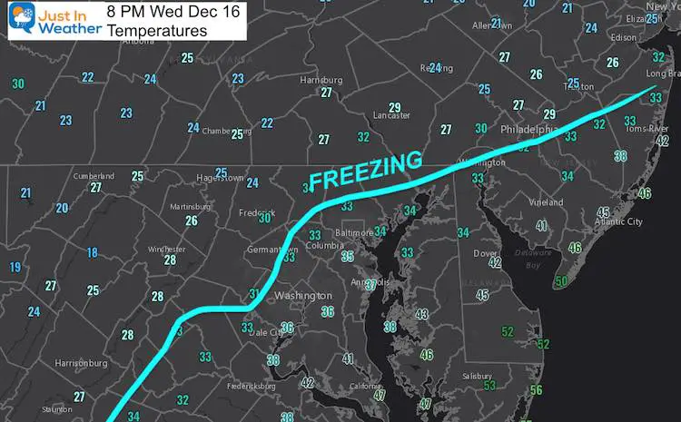 December 16 weather temperatures Wednesday 8 PM