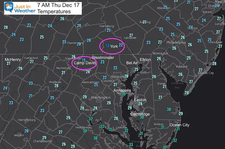 December 17 Weather temperatures Thursday 7 AM