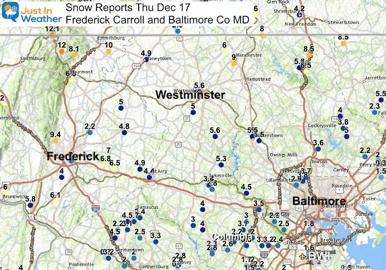 December 17 storm snow reports central Maryland