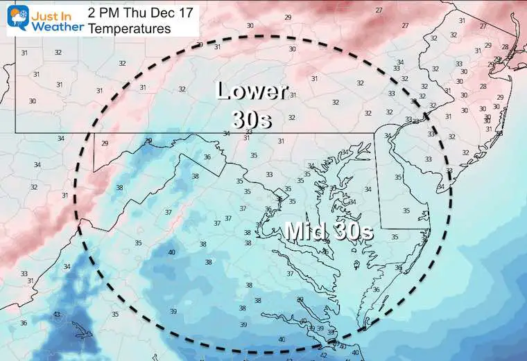 December 17 weather temperatures Thursday 2 PM