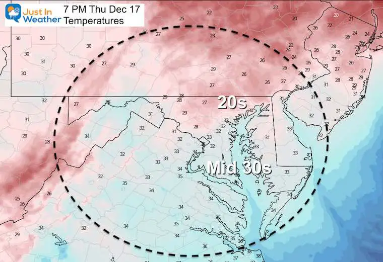 December 17 weather temperatures Thursday 7 PM