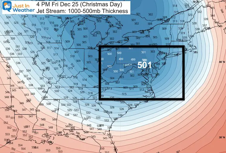 December 18 storm jet stream thickness Christmas Day