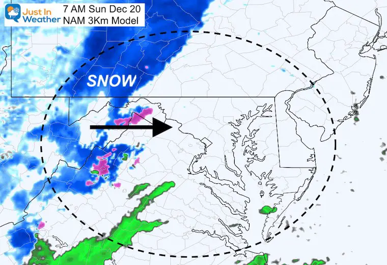 December 18 weather snow rain Sunday 7 AM