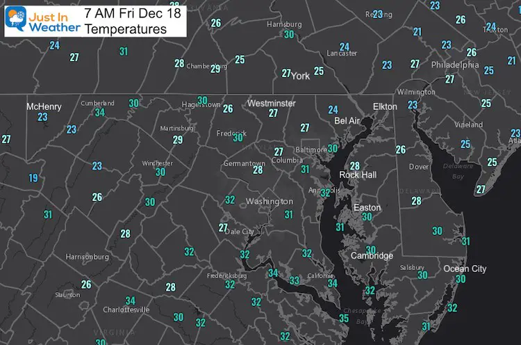 December 18 weather temperatures Friday morning