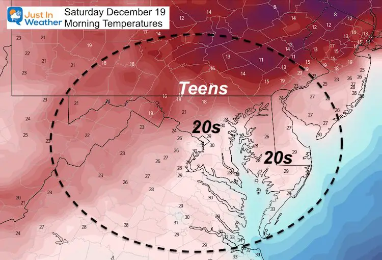 December 18 weather temperatures Saturday morning