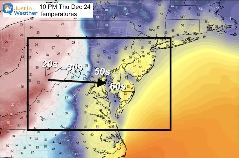 December 19 temperatures Chirstmas Eve Arctic Front