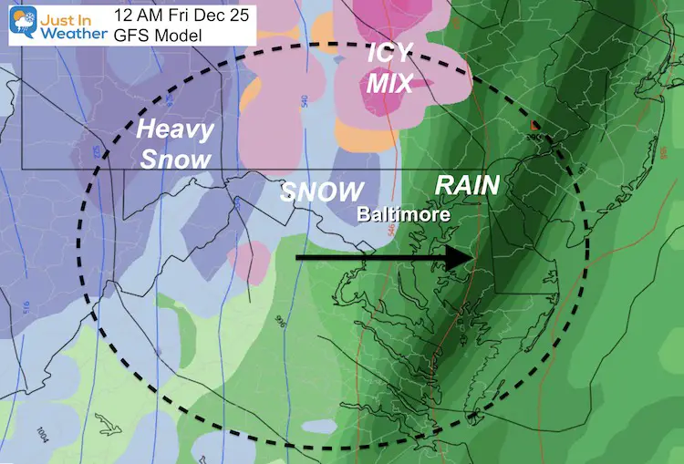 December 19 weather snow rain Christmas GFS