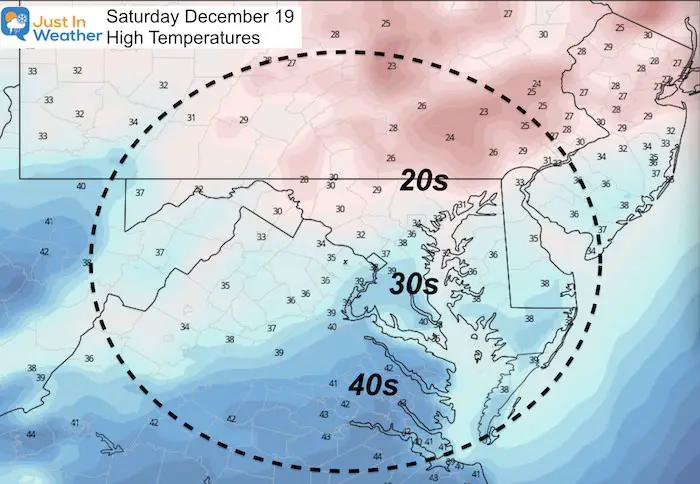 December 19 weather temperatures Saturday afternoon