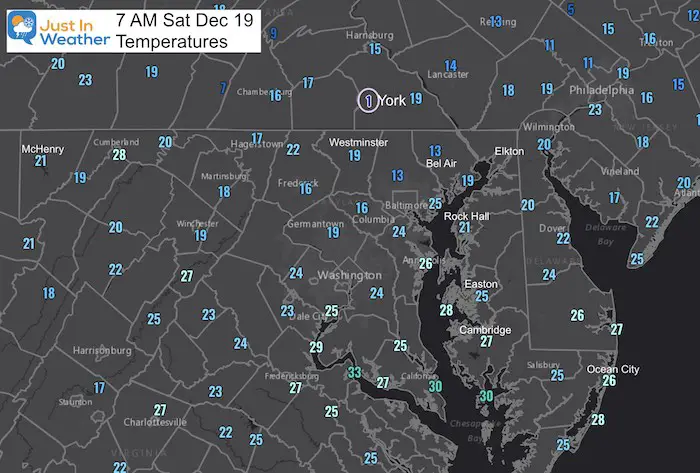 December 19 weather temperatures Saturday morning