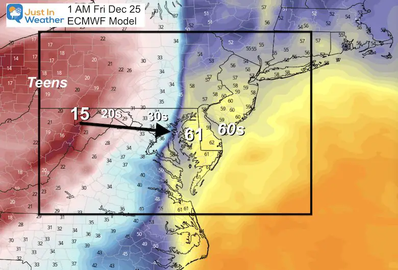 December 20 temperatures Christmas ECMWF