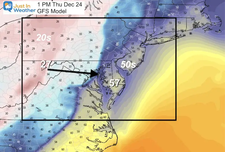 December 20 temperatures Christmas Eve GFS