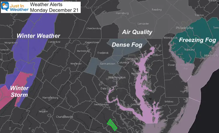 December 21 weather alters fog ice snow