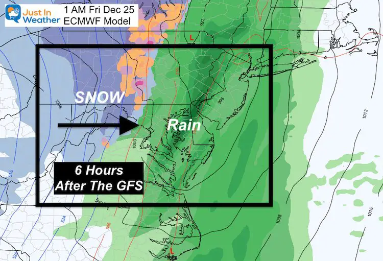 December 21 weather arctic front snow Christmas Friday 1 AM ECMWF