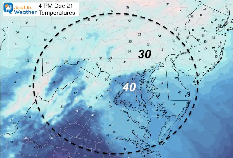 December 21 weather temperatures Monday afternoon