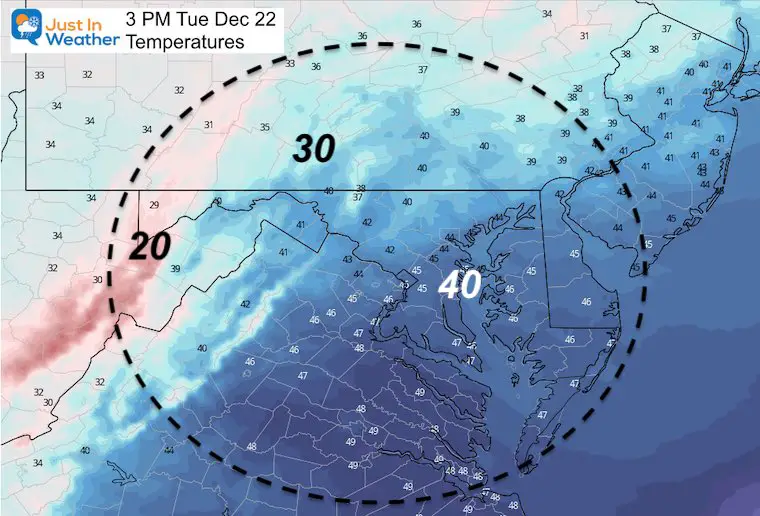 December 21 weather temperatures Tuesday afternoon