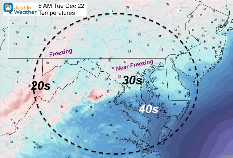 December 21 weather temperatures Tuesday morning