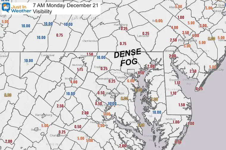 December 21 weather visibility Monday morning