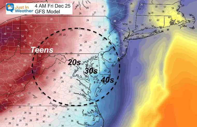 December 22 weather Christmas temperatures 4 AM