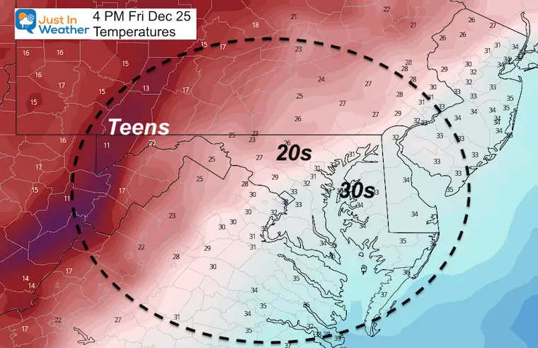 December 22 weather Christmas temperatures 4 PM