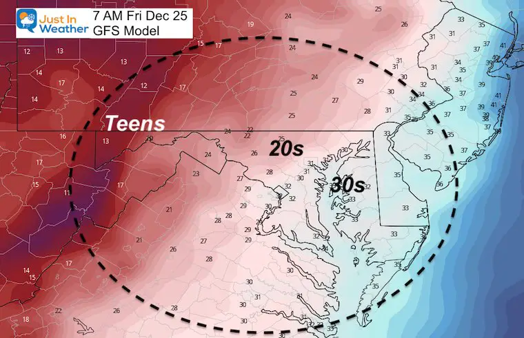 December 22 weather Christmas temperatures 7 AM