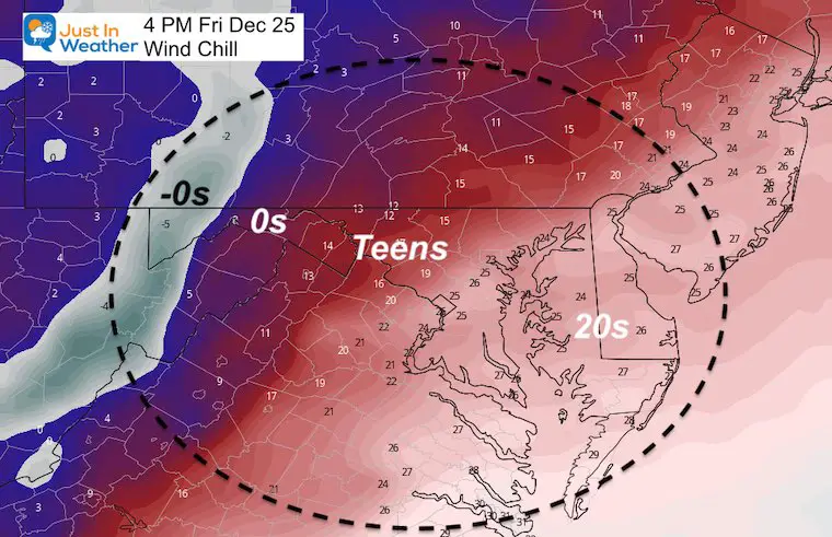 December 22 weather Christmas wind chill 4 PM