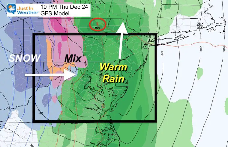 December 22 weather rain snow Christmas Eve