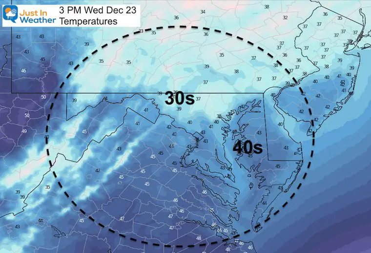 December 22 weather temperatures Wednesday afternoon