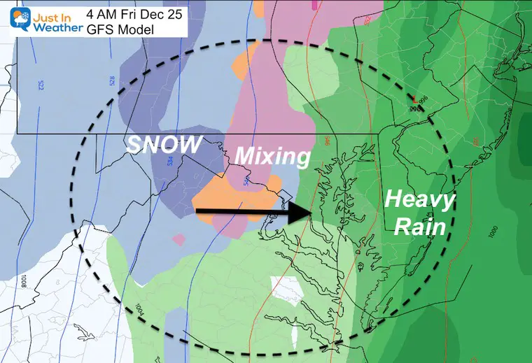 December 23 Christmas eve rain snow GFS