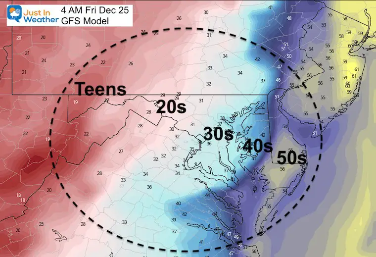 December 23 Christmas temperatures Friday 4 AM