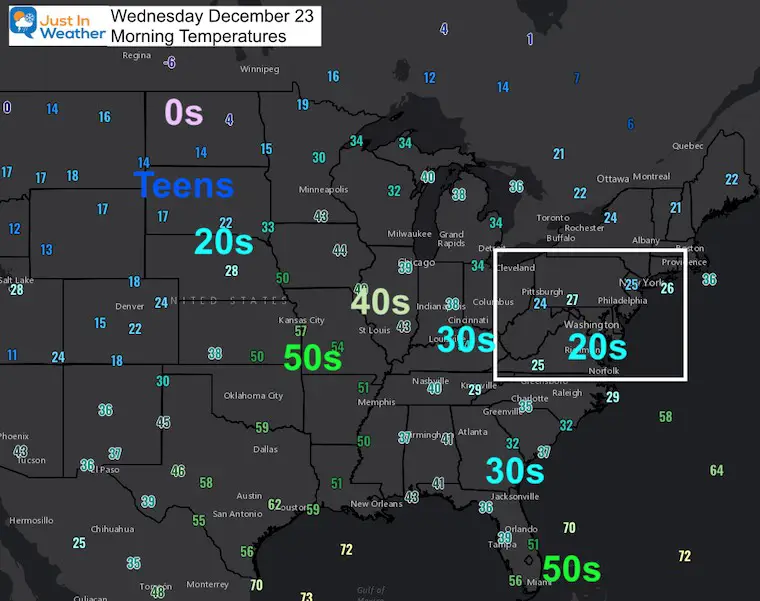 December 23 weather temperatures USA Morning