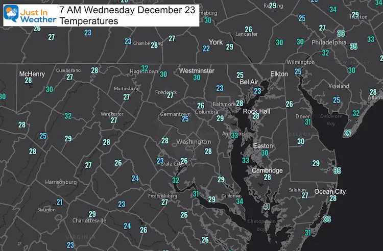 December 23 weather temperatures Wednesday 7 AM