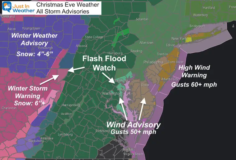 December 24 Christmas Storm Flood Wind Snow Warning