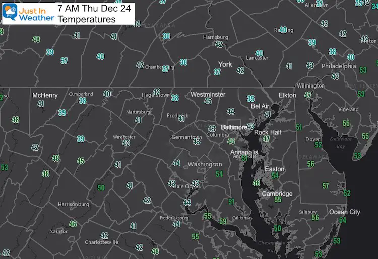 December 24 weather temperatures Thursday 7 AM