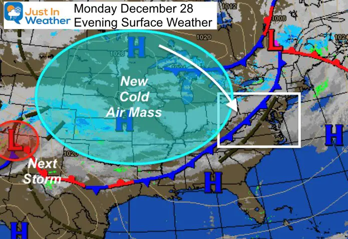 December 28 weather Monday evening