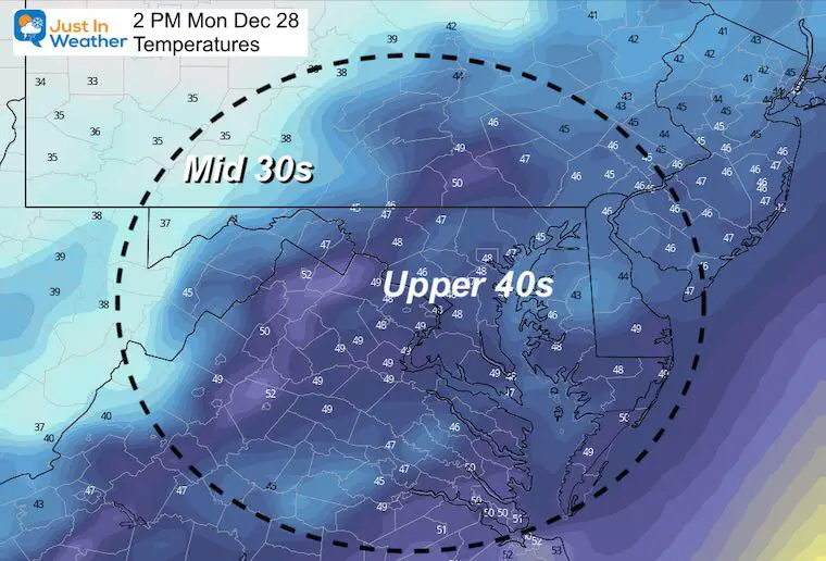 December 28 weather Monday temperatures