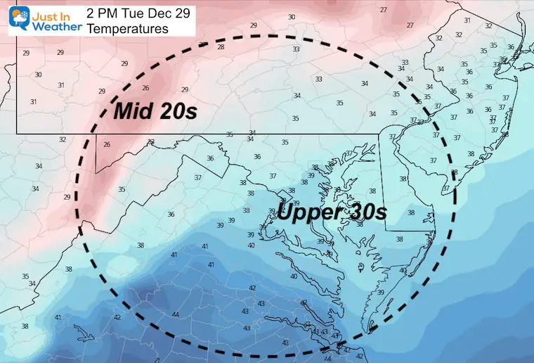 December 28 weather Tuesday temperatures afternoon