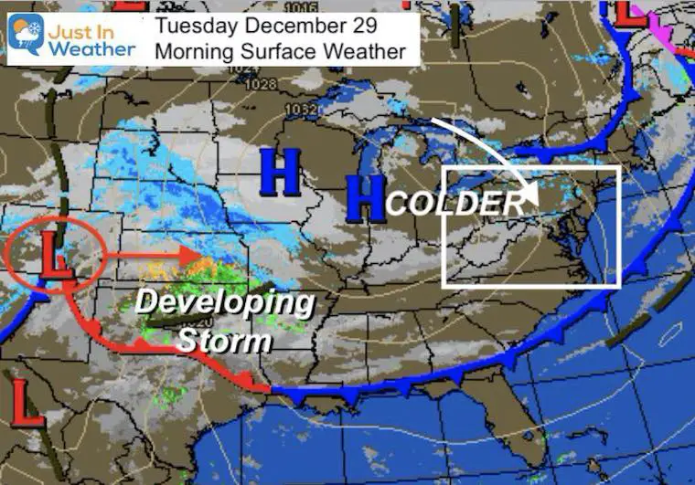 December 29 weather Tuesday morning colder