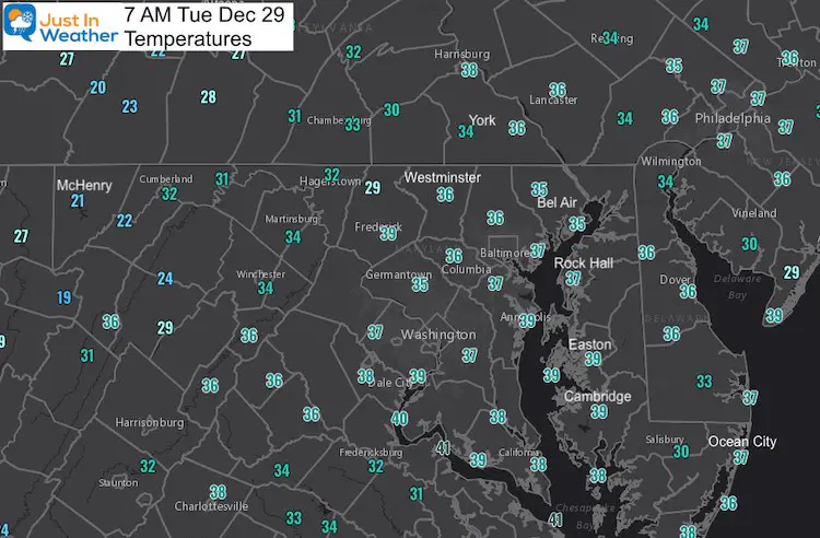 December 29 weather temperatures Tuesday morning
