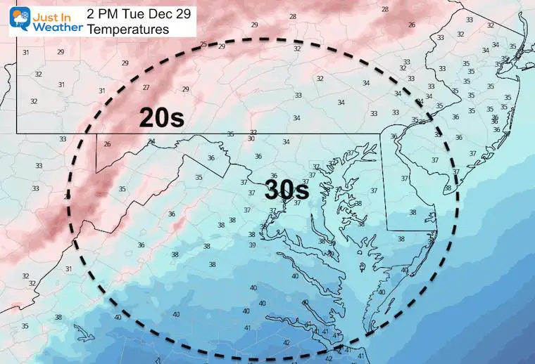 December 29 weather temperatures Tuesday